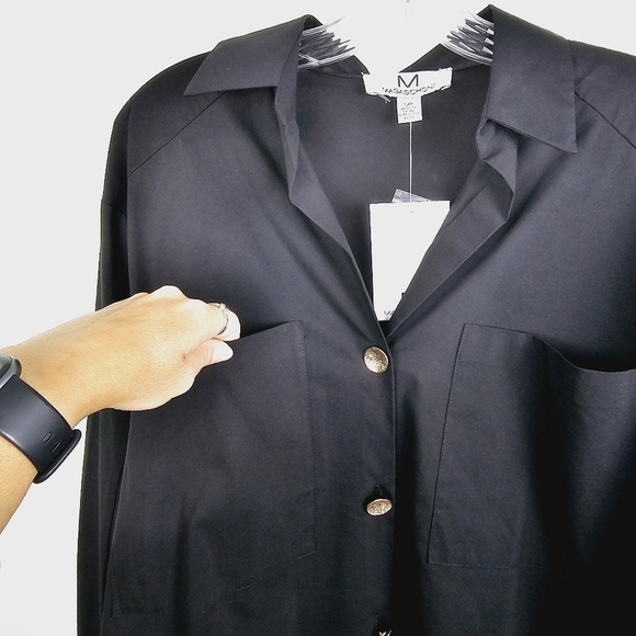 Magaschoni Black Gold Hardware Button Front Shirt NWT - Picture 6 of 10